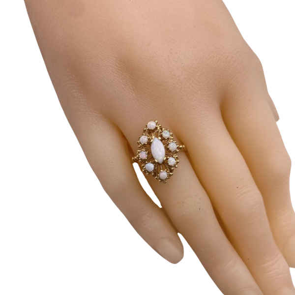 Victorian Revival Opal Cluster Navette Ring 14K Gold