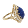 Vintage Lapis Lazuli and Seed Pearl Halo Ring 14K side