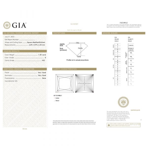 1.30ct VS2 G Princess Cut Diamond GIA Certification