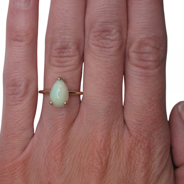 2 Carat Pear Opal Solitaire Ring Yellow Gold worn