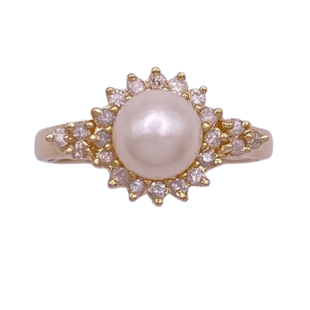 .22ctw Cultured Pearl & Diamond Ring 14K Yellow Gold