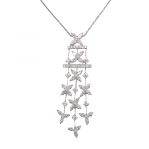 3 carat Marquise Diamond Flower Drop Necklace 18k White Gold (1)