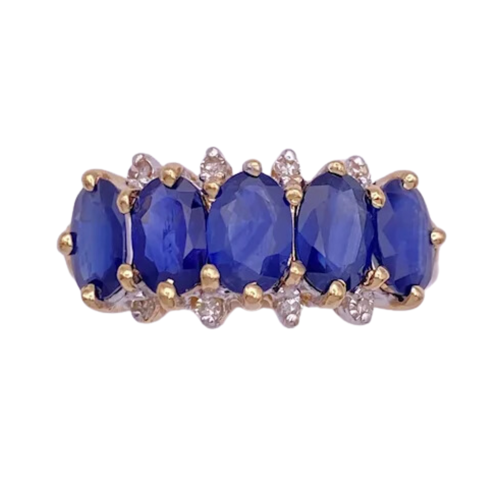 5.62ctw 5 Stone Blue Sapphire Ring 14K