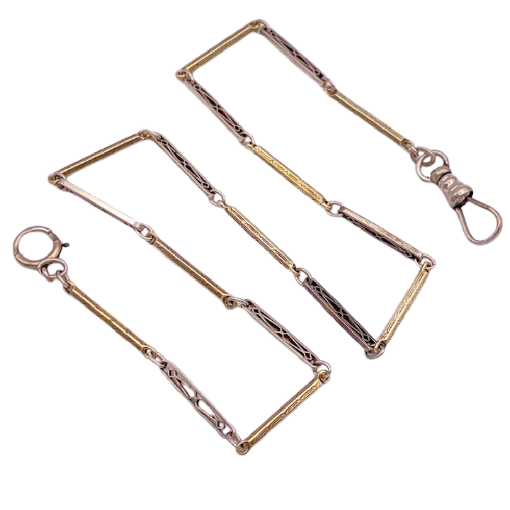 Art Deco Watch Chain 14K Yellow & White Gold