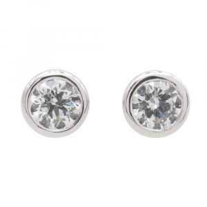 Bezel Round Diamond Stud Earrings White Gold