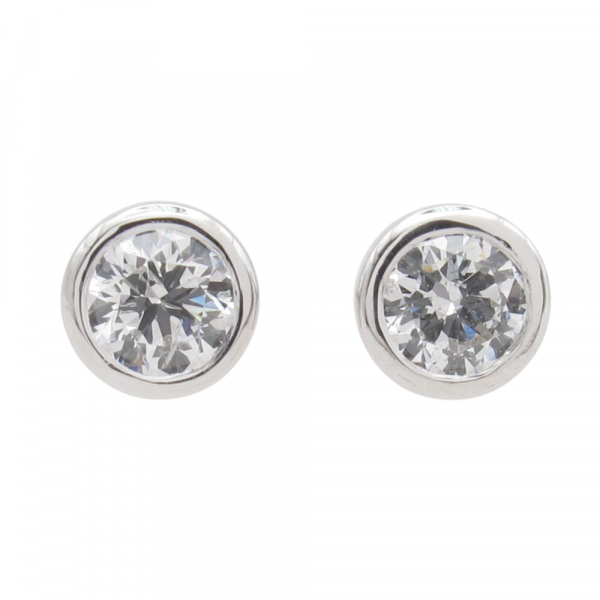 Bezel Round Diamond Stud Earrings White Gold