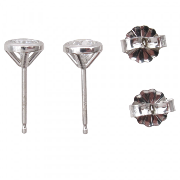 Bezel Round Diamond Stud Earrings White Gold Profile