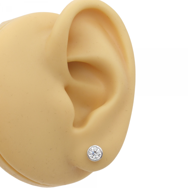 Bezel Round Diamond Stud Earrings White Gold Worn