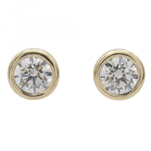 Bezel Round Diamond Stud Earrings Yellow Gold
