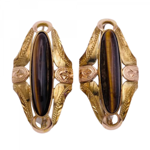 Elongated Tiger's Eye Earrings 14K Yellow & Rose Gold (2)