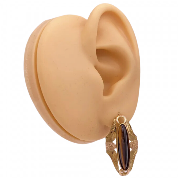 Elongated Tiger's Eye Earrings 14K Yellow & Rose Gold (3)