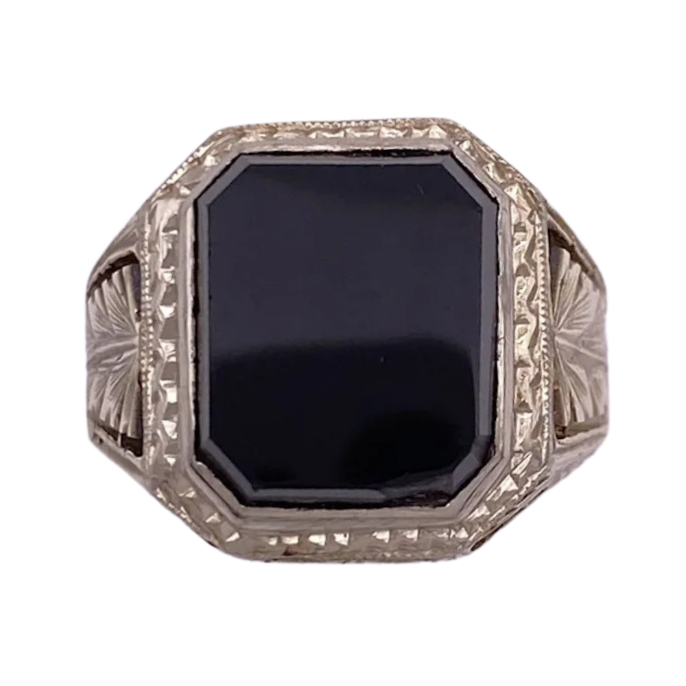 Hand Crafted Onyx  Signet ring 14K Two Tone Gold