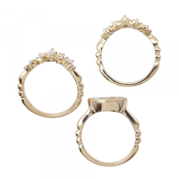Marquise Bezel Diamond Engagement Ring Curved Bohemian Bands Yellow Gold Profile