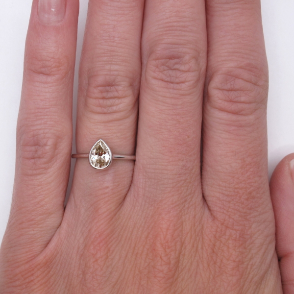 Pear Diamond Bezel Solitaire Engagement Ring White Gold Worn