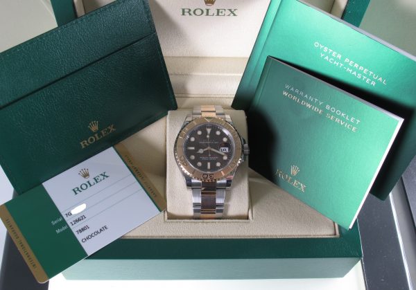 Pre-Owned Rolex 40MM Yachtmaster (2019)Rose Gold And Stainless Steel Model 126621 B and P inside