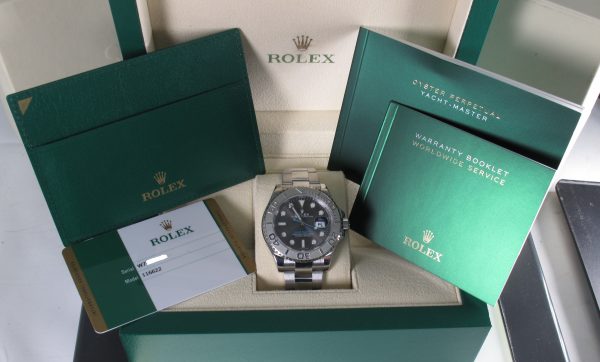 Pre-Owned Rolex Yachtmaster (2019) Stainless Steel And Platinum 116622 b and p inside