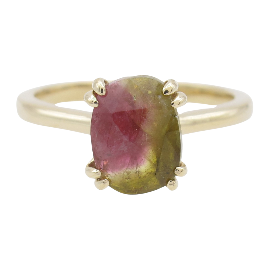 1.66ct Rose Cut Watermelon Tourmaline Solitaire Ring 14k Gold