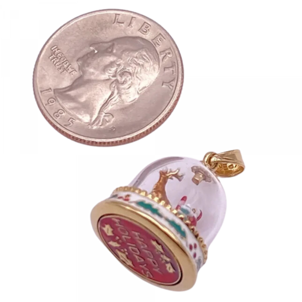 Santa & Reindeer Enamel Christmas Snow Globe Charm 14K