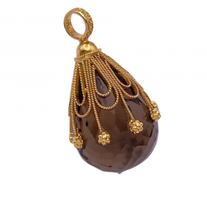 Smoky Quartz Briolette Pendant 18K Yellow Gold (2)