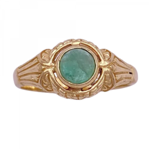 Vintage .87ct Natural Cabochon Emerald Detail Ring 14K Yellow Gold (2)