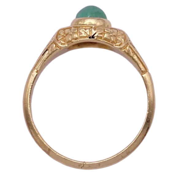 Vintage .87ct Natural Cabochon Emerald Detail Ring 14K Yellow Gold (4)