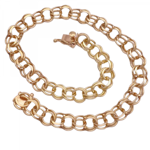 Vintage Double Link Charm Bracelet 14K Yellow Gold