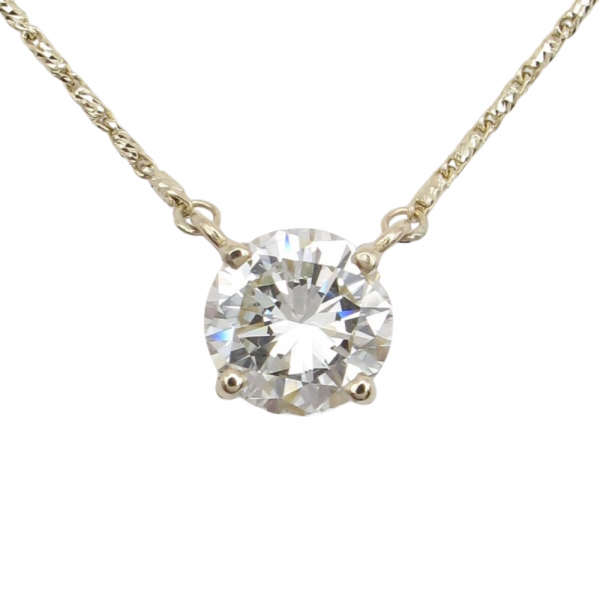 1 carat diamond solitaire necklace yellow gold close up