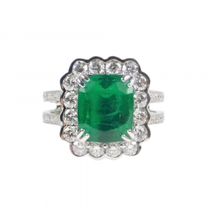 2.52ct Natural Zambia Emerald Scalloped Diamond Halo Ring 14K GIA Certified (2)