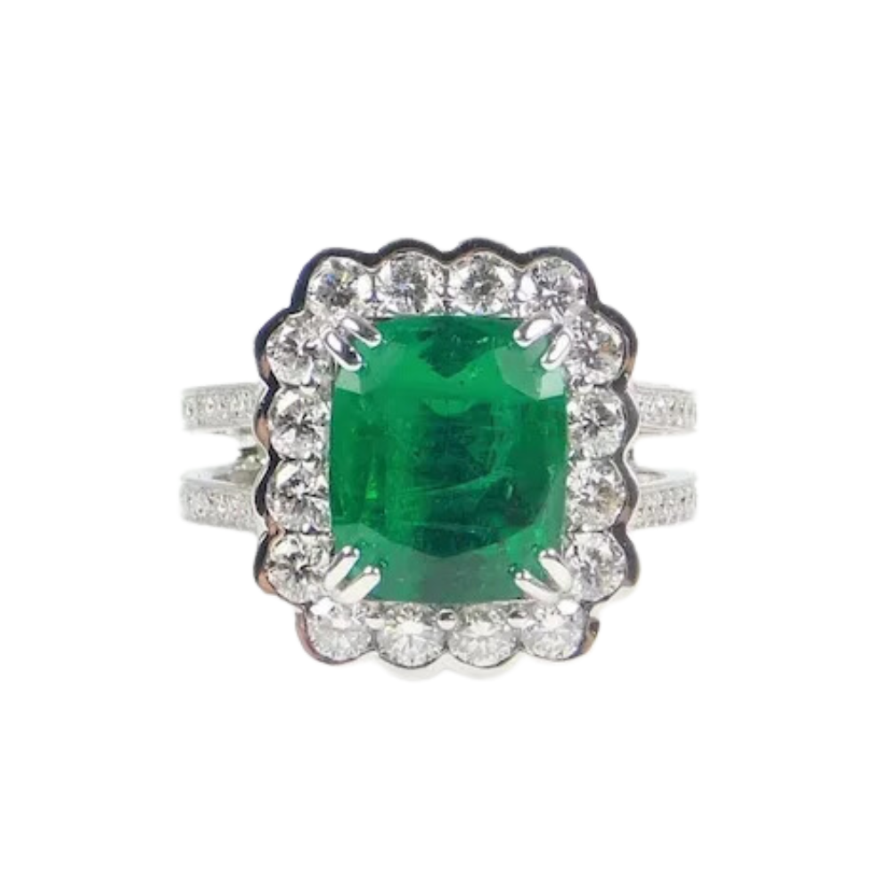 2.52ct Zambian Emerald Diamond Halo Ring 14K GIA Certified