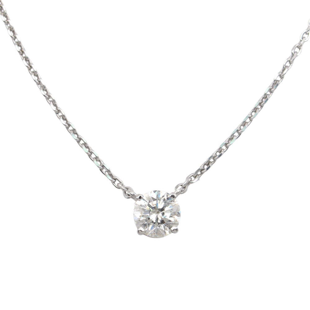 0.76ct Round Diamond Solitaire Station Necklace 14k White Gold