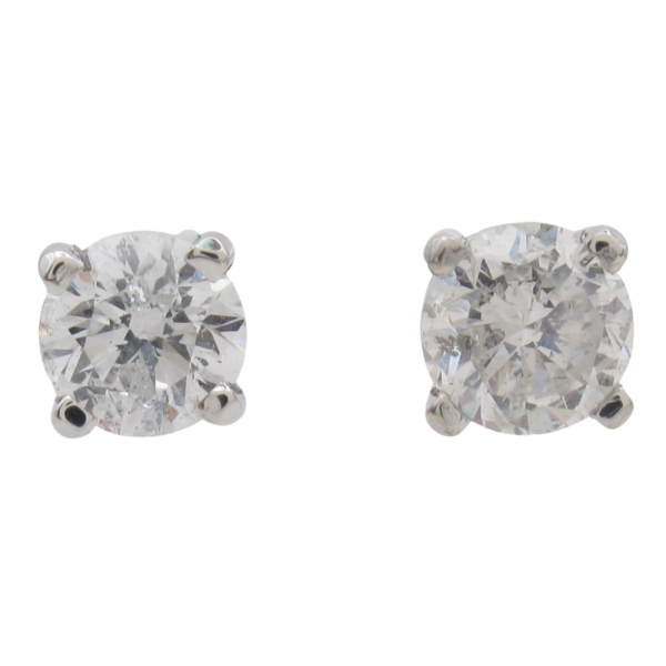 75 Round Solitaire Diamond Stud Earrings 14k White Gold .71