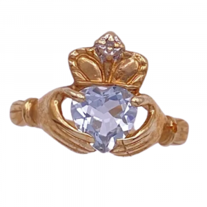 Blue Topaz and Diamond Celtic Claddagh Ring 10K Gold