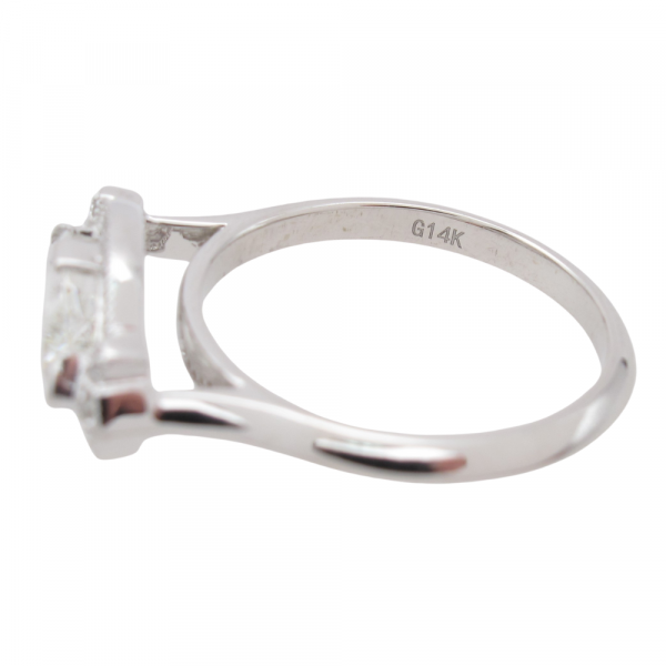 1.28ctw Art Deco Inspired Marquise Halo Diamond Engagement Ring 14k White Gold Hallmark