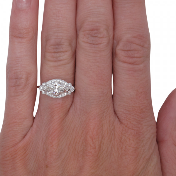 1.28ctw Art Deco Inspired Marquise Halo Diamond Engagement Ring 14k White Gold GIA Certificate