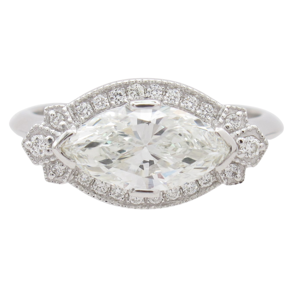 1.28ctw Art Deco Inspired Marquise Halo Engagement Ring 14k GIA Certified