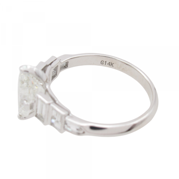 1.90ctw Art Deco Inspired Marquise & Baguette Diamond Engagement Ring GIA Certified 14k White Gold Hallmark