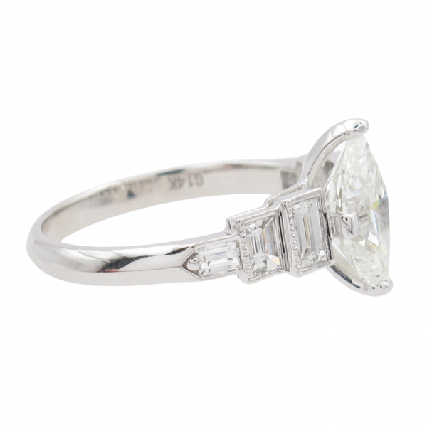 1.90ctw Art Deco Inspired Marquise & Baguette Diamond Engagement Ring GIA Certified 14k White Gold Side