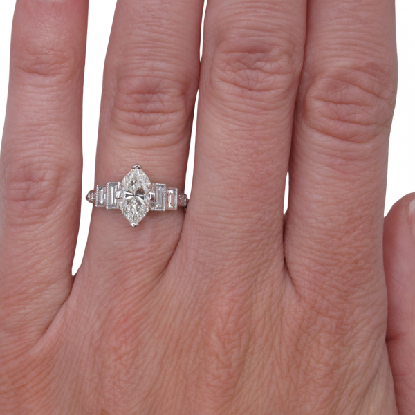 1.90ctw Art Deco Inspired Marquise & Baguette Diamond Engagement Ring GIA Certified 14k White Gold Lifestyle