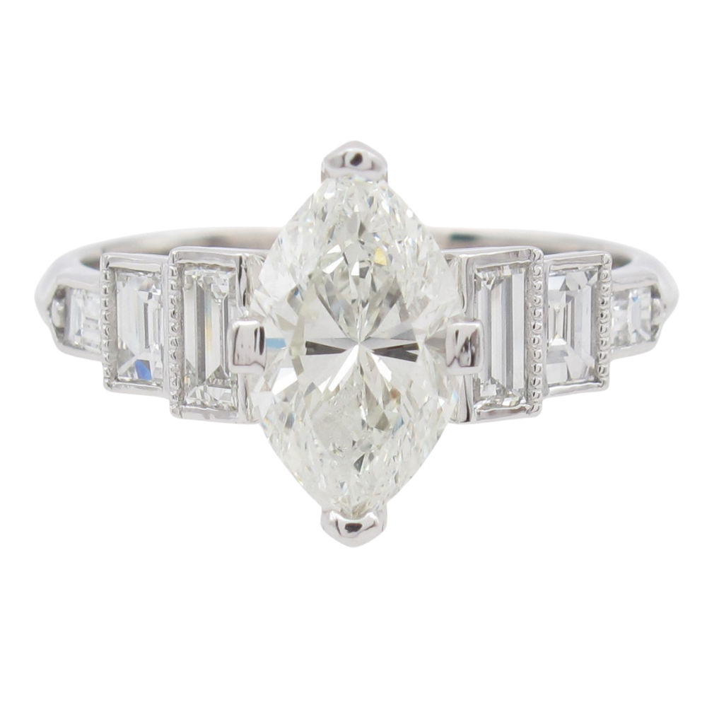 1.90ctw Marquise & Baguette Diamond Engagement Ring 14k GIA Certified