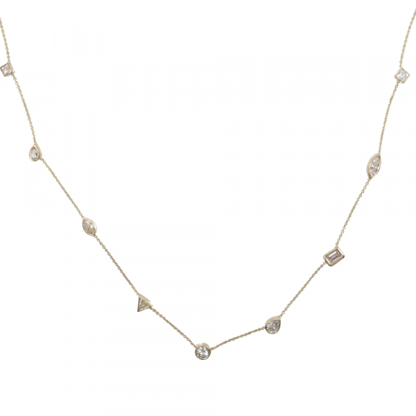 Fancy Cut Diamond Station Necklace 3 carats Yellow Gold