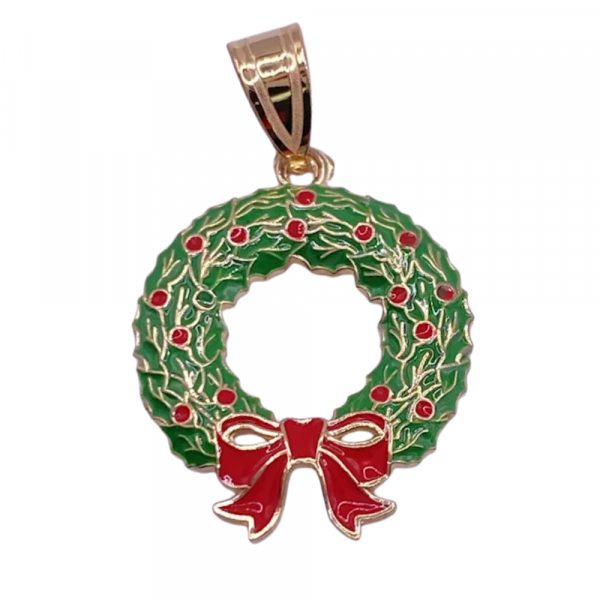 Holiday Christmas Wreath Enameled Charm 14K