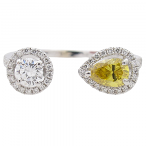 White Yellow Diamond Toi Et Moi Halo Ring