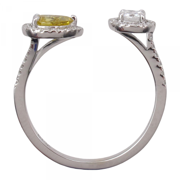 White Yellow Diamond Toi Et Moi Halo Ring Profile