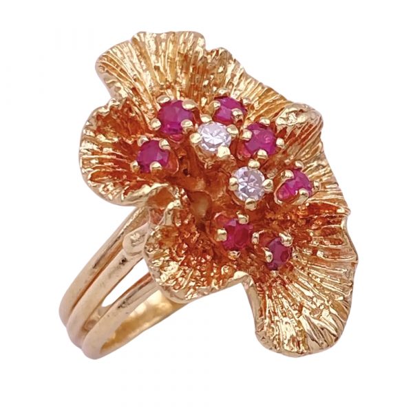 0.87ctw Ruby & Diamond Cocktail Ring 14K side