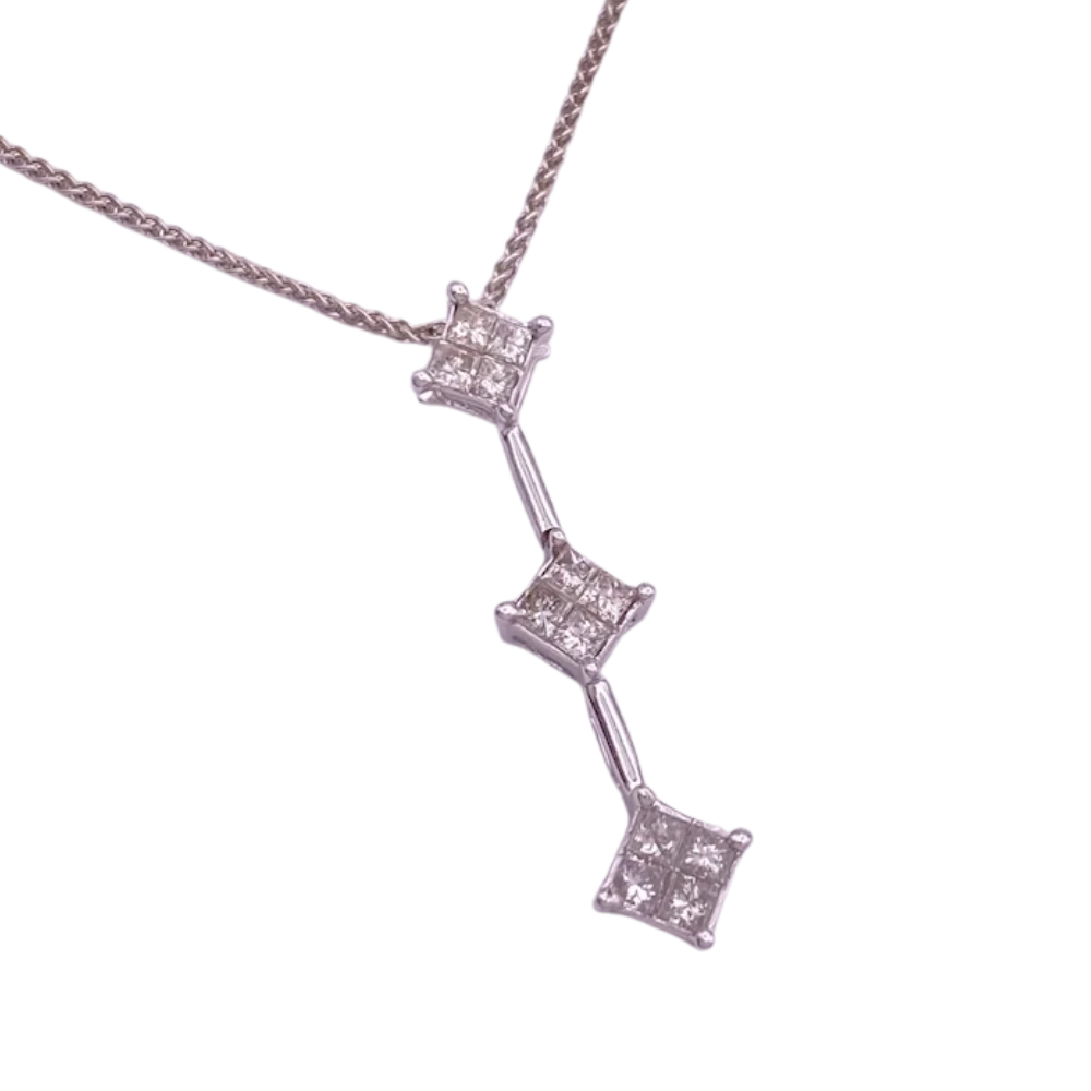 0.95ctw Princess Cut Diamond Drop Necklace 14K