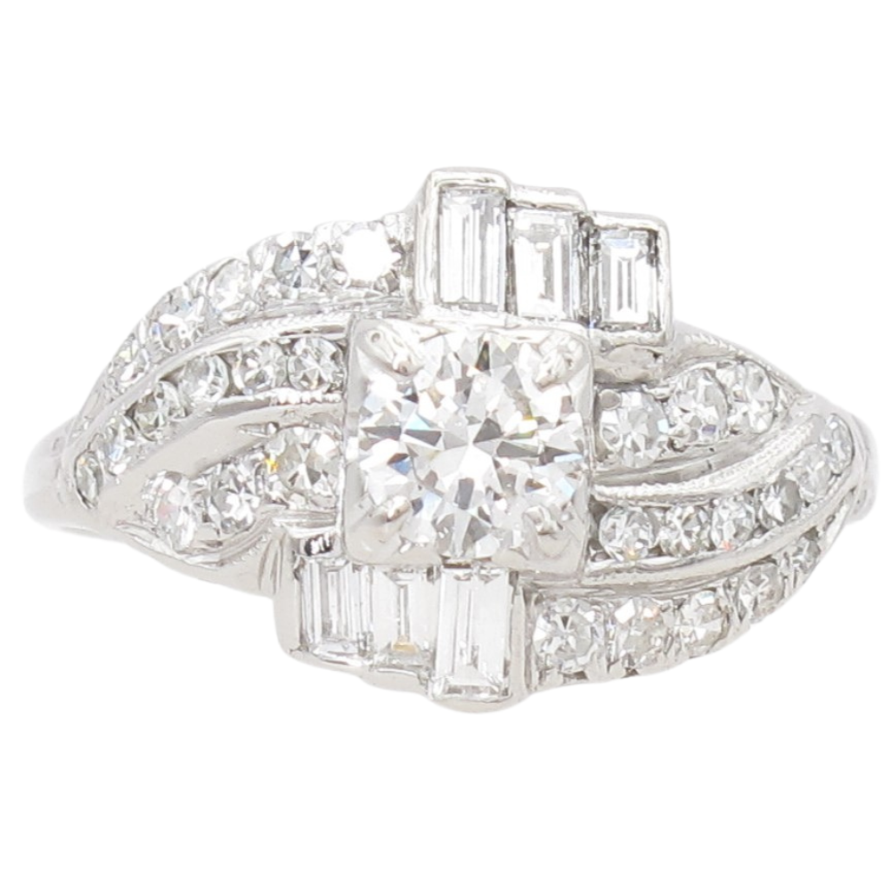 1.11ctw Diamond Art Deco Engagement Ring 18k