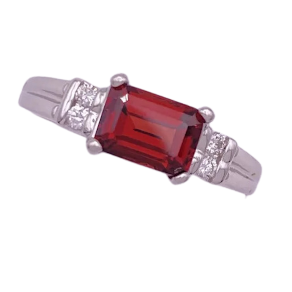 1.31ctw Emerald Cut Garnet Ring 14K White Gold