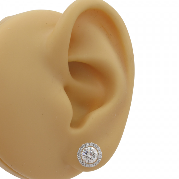 1.34ct Diamond Halo Stud Earring in Ear