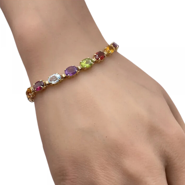 15.42ctw Colorful Multiple Gemstone Line Bracelet 14K (1)