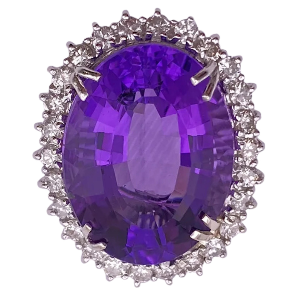 20.84ctw Amethyst and Diamond Halo Ring 14K